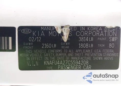 2012 Kia Forte Ex from USA, damaged, VIN KNAFU4A27C5594208